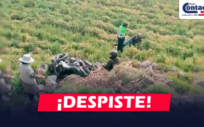 AREQUIPA: DOS VARONES SE DESPISTARON CON SU MOTOCICLETA EN EL DISTRITO DE CAYMA Y CAYERON 5 METROS A UNA ZONA AGRÍCOLA