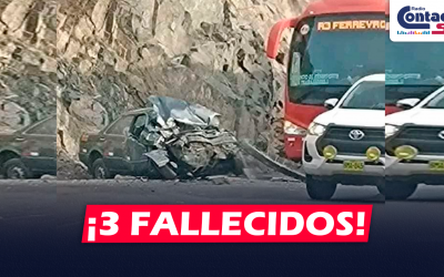 AREQUIPA: TRES FALLECIDOS DEJA CHOQUE ENTRE BUS INTERPROVINCIAL Y AUTO EN LA VÍA CERRO VERDE