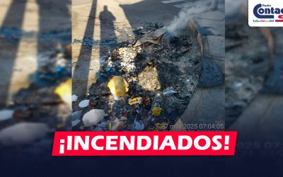AREQUIPA: VECINOS DEL CERCADO DENUNCIAN QUE CONTENEDORES DE BASURA FUERON INCENDIADOS EN LA MADRUGADA