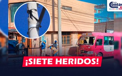 AREQUIPA: BUS DE TRANSPORTE PÚBLICO IMPACTA CONTRA POSTE EN EL PASAJE SAN ISIDRO Y DEJA SIETE HERIDOS