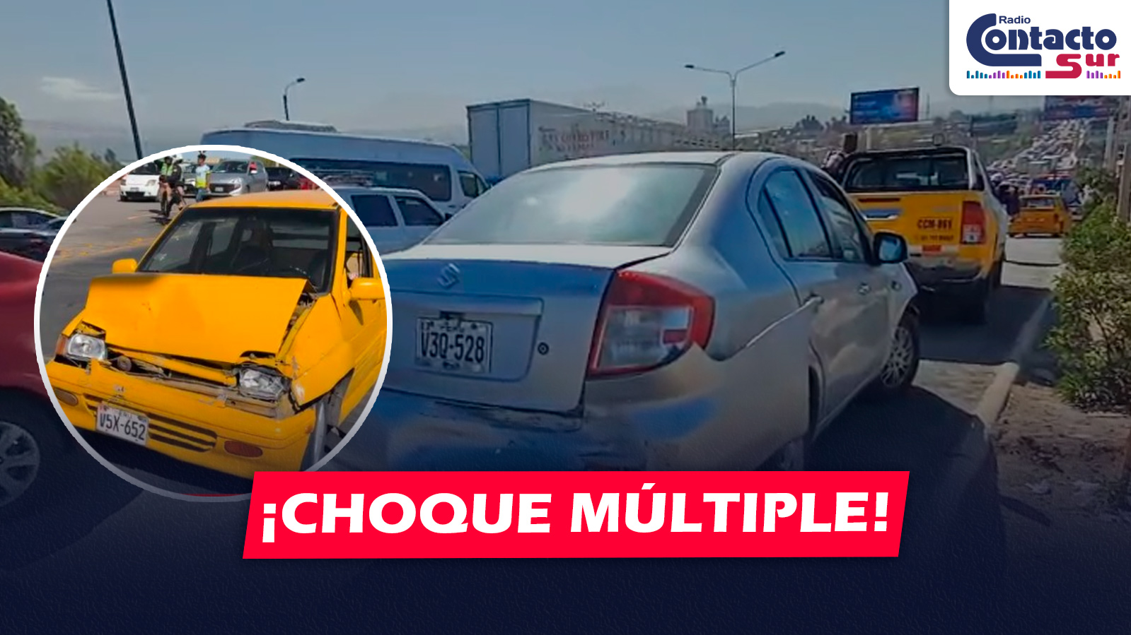 AREQUIPA: CHOQUE MÚLTIPLE EN LA VARIANTE DE UCHUMAYO DONDE SEIS VEHÍCULOS TERMINARON AFECTADOS Y UNA MUJER HERIDA