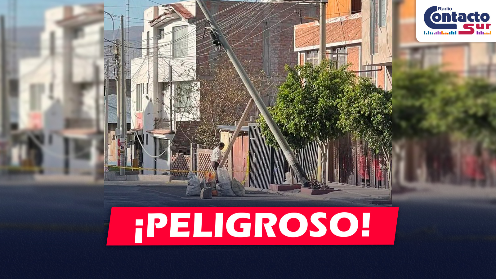 AREQUIPA: CERCAN CALLE PUCALLPA-MOYOBAMBA EN SOCABAYA POR INMINENTE CAÍDA DE POSTE DE TELEFONÍA