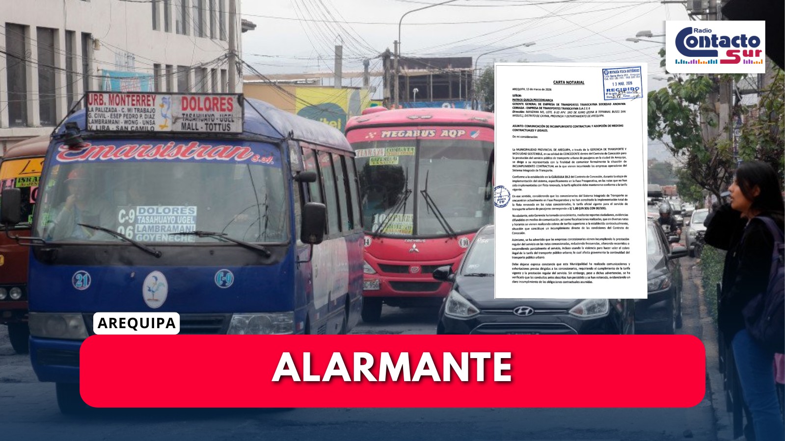 MUNICIPALIDAD PROVINCIAL DE AREQUIPA ENVÍA CARTAS NOTARIALES A EMPRESAS DEL SIT