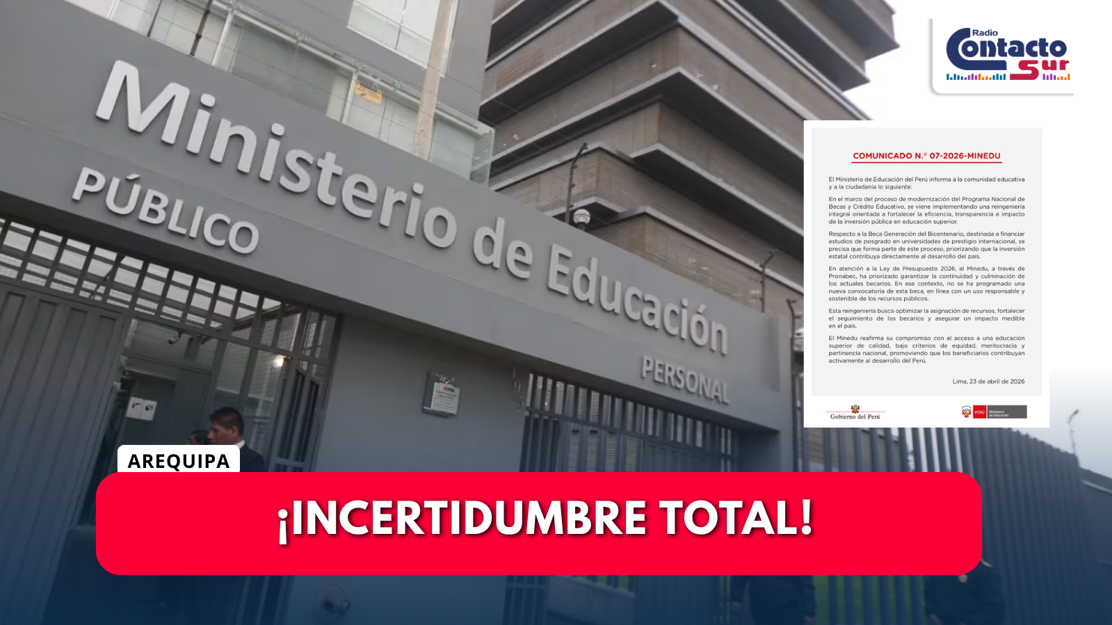 MINEDU ANUNCIÓ QUE NO HABRÁ NUEVA CONVOCATORIA DE LA BECA GENERACIÓN DEL BICENTENARIO