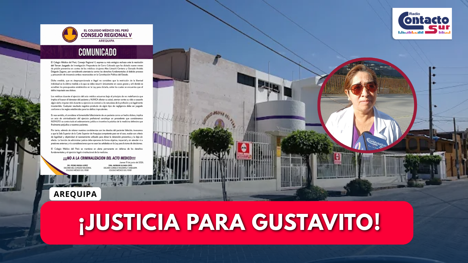 COLEGIO MÉDICO RECHAZA PRISIÓN PREVENTIVA DE MÉDICOS INVESTIGADOS POR MUERTE DE MENOR EN AREQUIPA